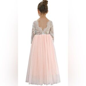 2Bunnies Girl Peony Lace Back A-Line Straight Tutu Tulle Party Flower Girl Dress